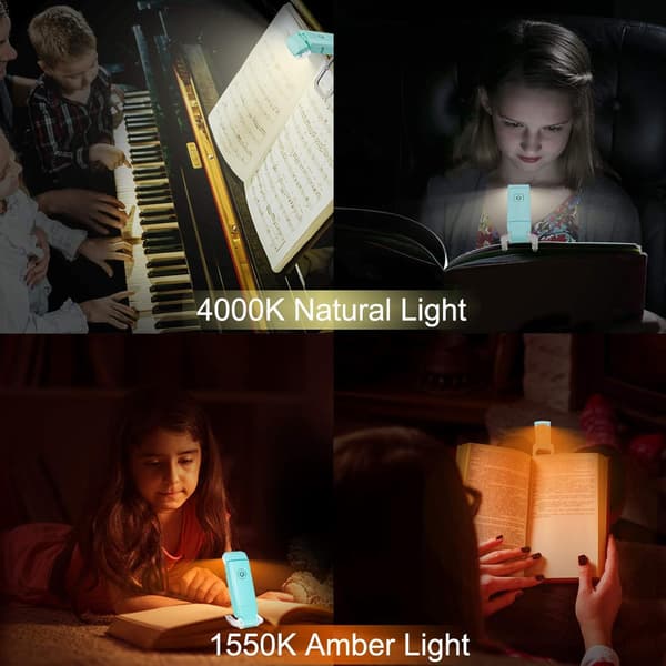 Blå USB-genopladelig boglampe til læsning i sengen, clip-on LED