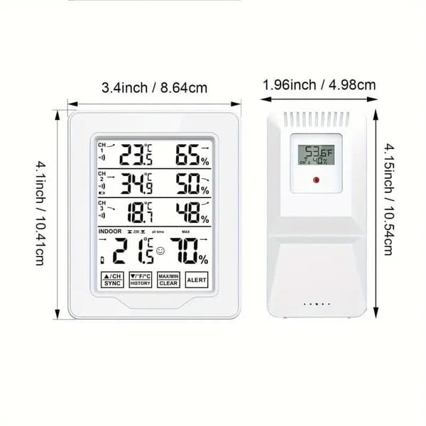 3-in-1 Wireless Digital Thermometer and Hygrometer – Large Display, Indoor/Outdoor Temperature & Alarm