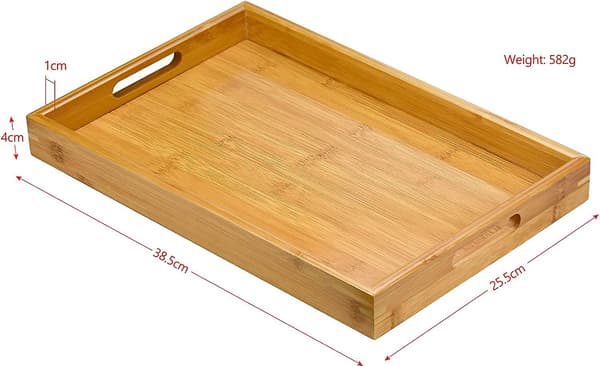 Bamboo Serving Tray, Rectangular Breakfast Tray with Handles Versatile Wooden Tray