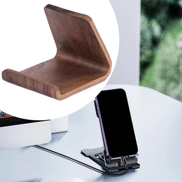 Solid Wood Cell Phone Holder, Desktop Smartphone Stand Wood Pattern 6 x 7 x 5.5 cm