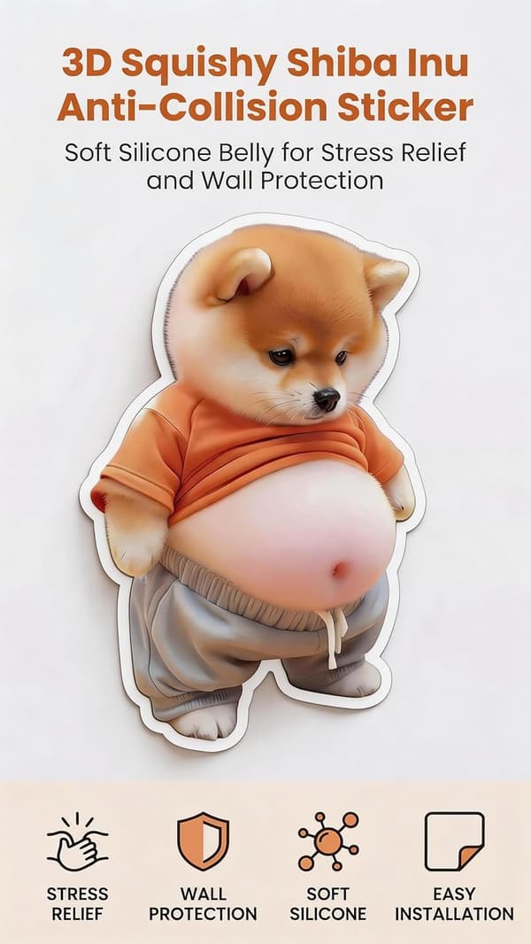 3D Shiba Inu Dog Belly Sticker, Door Stop Wall Protector (4 pcs)