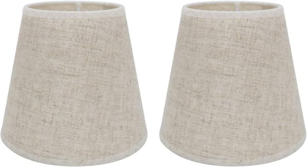 Sæt med 2 E14/E27 lampeskærme til bordlamper og væglamper, 9 cm (top) x 13 cm (højde) x 14 cm (bund), linned