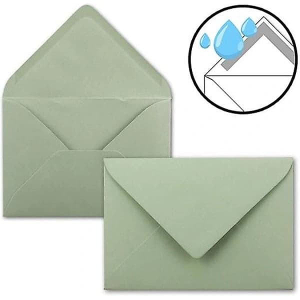 QU-50 stk. eukalyptusgrønne konvolutter, 18,4 x 13,4 cm, DIN C5-konvolutter, vådlim, uden rude, jul, lykønskningskort -RY,A
