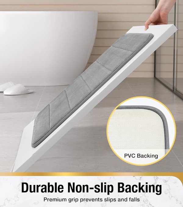 1 pc Memory Foam Bathroom Mat Non-Slip, 40 x 60 cm Absorbent Bathroom Rug, Machine Washable Bath Mat for Bathroom, Light Grey