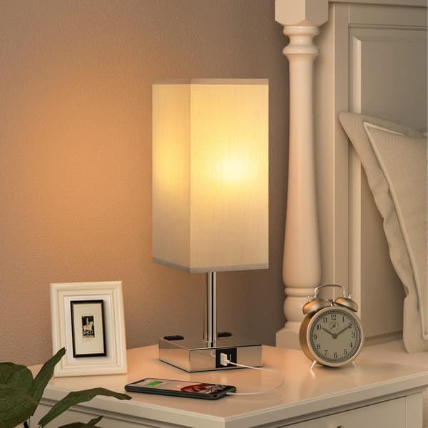 【Upgraded】Bedside Lamp with Touch Control, with USB C+A Charging Ports and Dual AC Outlets, 3-Way Dimmable Nightstand Lamp for Bedroom