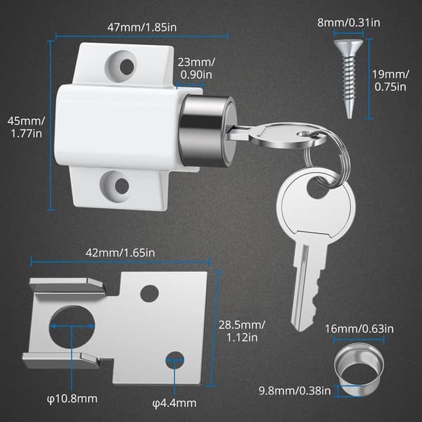 Patio Sliding Door Lock, White, Sliding Door Lock, Blocks Sliding Windows or Patio Doors with Keys, Increased Home Security (2 pcs)
