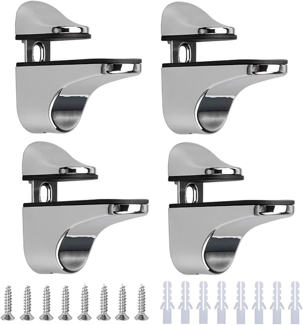 4 stk. glashyllebeslag, justerbar polert sinklegering baderom glashylle for glass