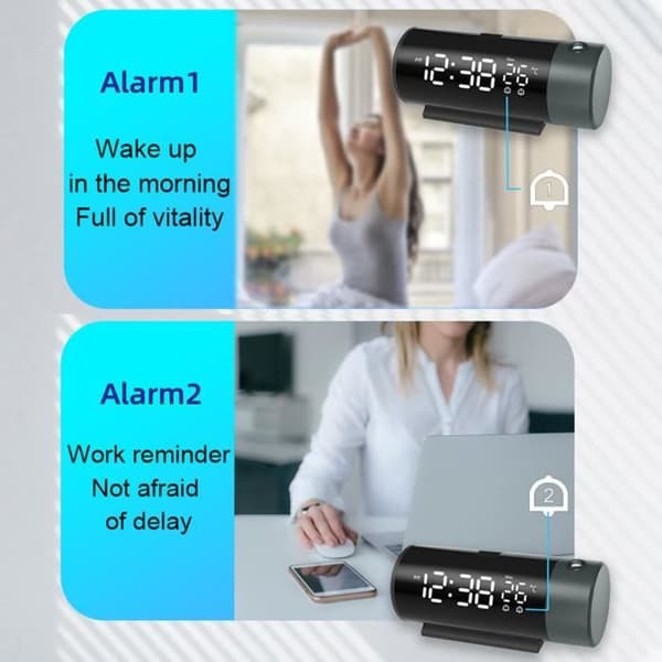 Projektor Vækkeur - MIOLOE - LCD Model - Loftprojektion - Dobbelt Alarm - Indendørs Termometer