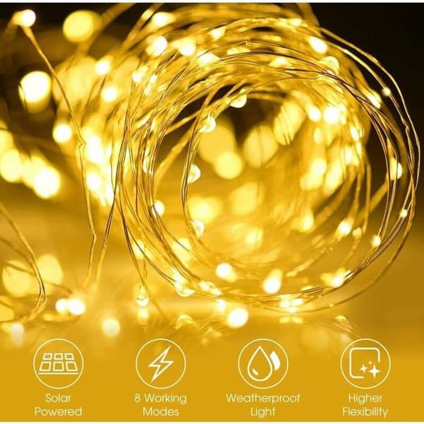 Solarslynge 12M 100LED 8 Moduser Vanntett Kobbertråd for Hagedekorasjon Julefest Varmhvit YYV