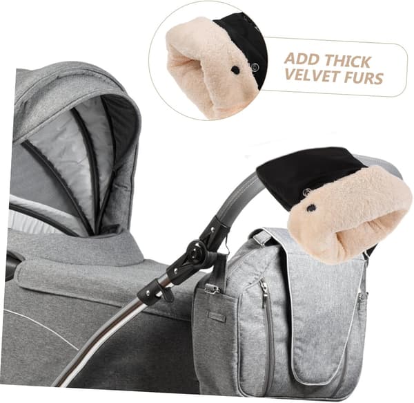 Stroller Gloves with Thick Plush Lining, Hand Warmers for Parents, Fits Black Handles