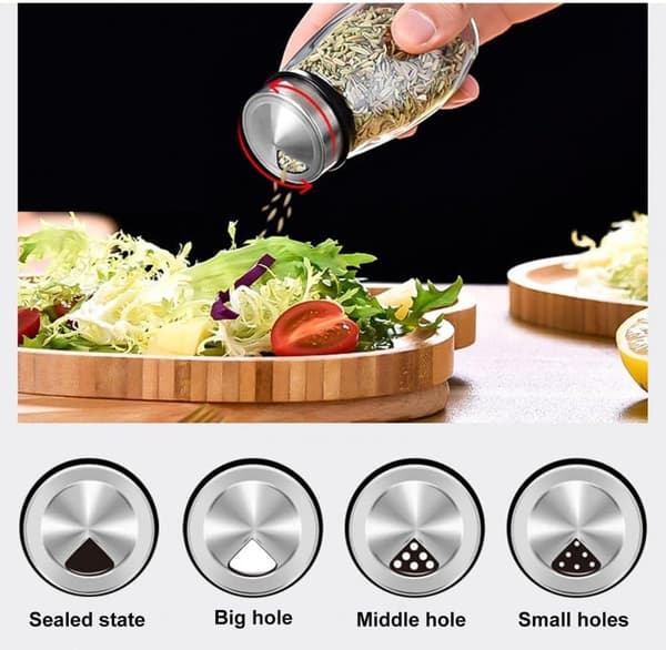 Spice Rack for Kitchen, Rotating Rack 360 Degrees, 6 Glass Jars, Space-Saving Storage Solution for Kitchen and Dining Table