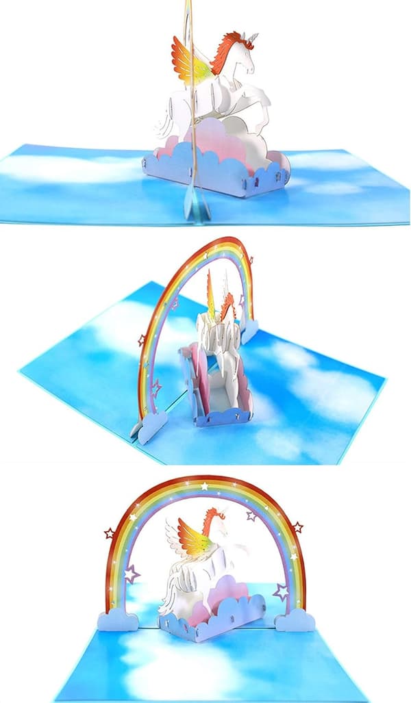 3D Bursdagskort, Eksamenkort, Minnekort, Enhjørning a