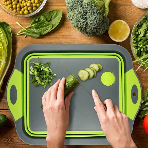 Cutting Boards, 4 in 1 Foldable Cutting Board with Dish Basin, Multifunctional Foldable Dish Basin (Green)