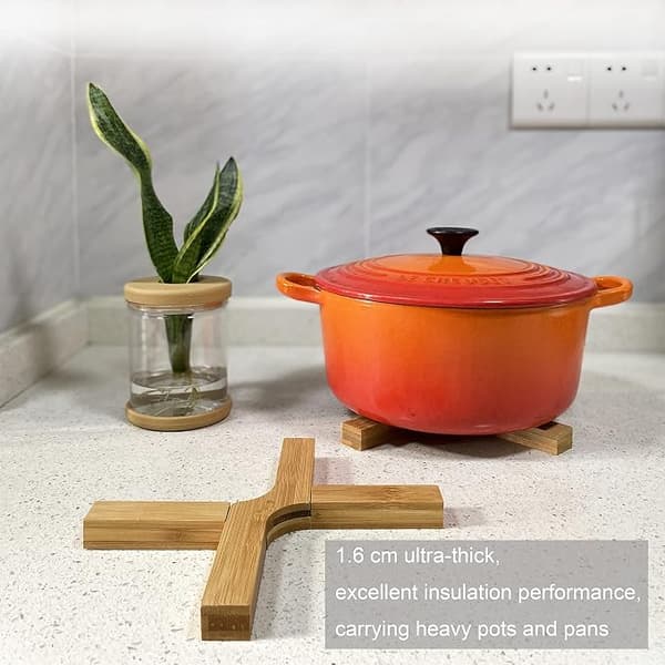 Lawen Creative / Set of 2 Extra Thick (1.6cm) Folding Bamboo Trivets, for Heavy Pots and Pans.