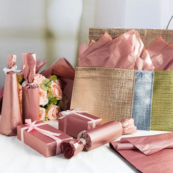 Roséguld silkespapper Bulk 100 ark metallisk presentförpackning Påsar Roséguld