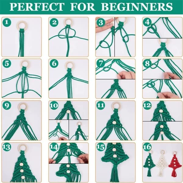 6 st vävda makramé julgranar DIY-kit väggbonader