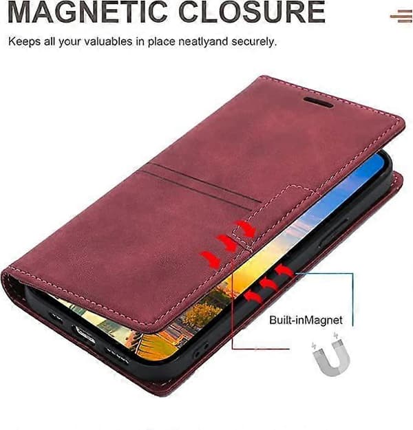 Etui til iPhone 12 Pro Max med kortholder, rødt PU-læder, pung-etui til Apple iPhone 6,7 tommer