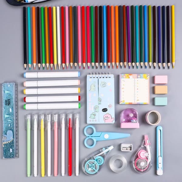Portable Pencil Case with Zipper Compact Desk Bag in Pink KLB