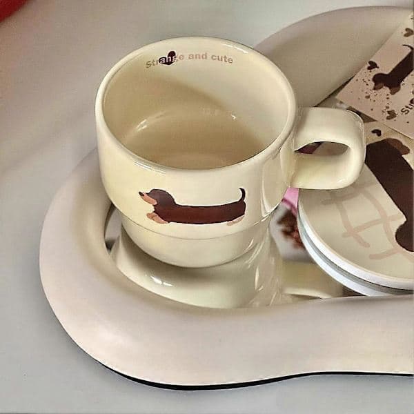 Cute Dachshund Puppy Stacking Mug - Hand-Painted Ceramic Sausage Dog Coffee Cup