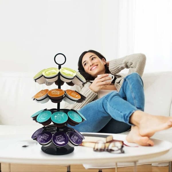 Kaffe Kapselholder Kapseldispenser Roterende Display Stativ til 36 Kapsler, Dolce Gusto Pod Holder Opbevaringsstativ, 360 Grader Roterbar, Sort, O