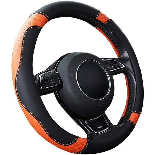 Mikrofiberläder bilrattsskydd, universal, 37-38 cm / 15\", halkfritt, andningsbart, hållbart (orange)