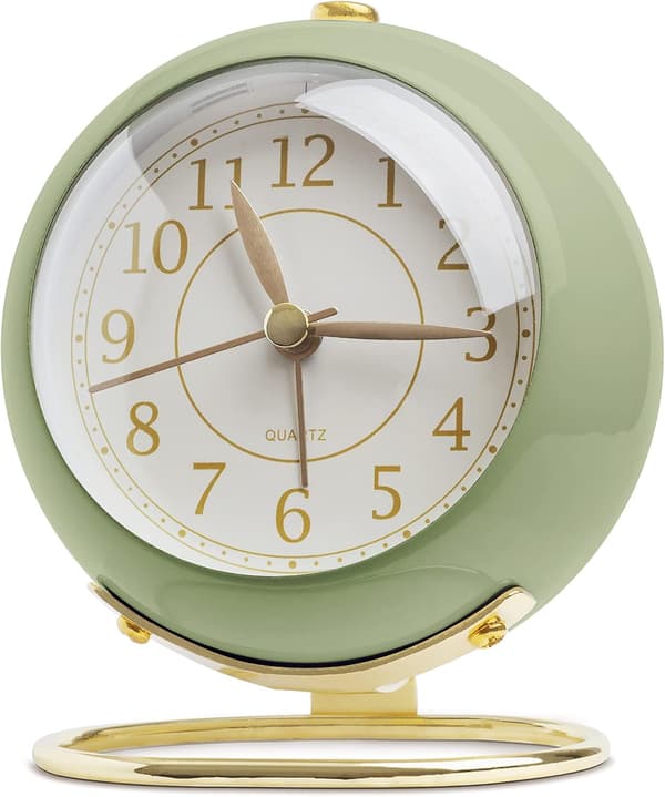 Small Table Clock, Classic Silent Desk Clock with Backlight Alarm, Battery Operated Desk Astronaut Clock with HD Glass (Green)