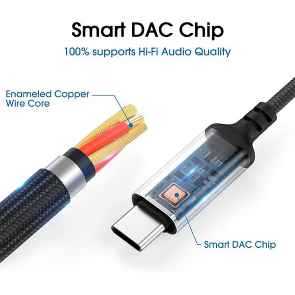 USB C til lydstikadapter til serie 15, Type C til hovedtelefonadapter med smart DAC-chip