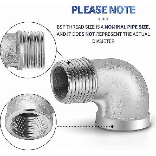 2 stk. 304 rustfrit stål 90 graders bøjningsfittings, 3/8\" han til 3/8\" hun BSP rørfittings