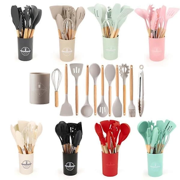 12 pcs Non-stick Cookware Set Silicone Cooking Spatula Kitchen Accessories Green green