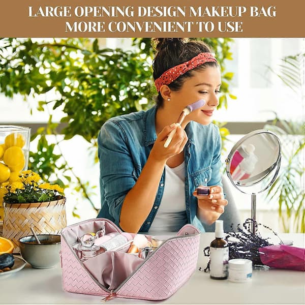 Large Capacity Cosmetic Bag for Women, with Handle (Pink)