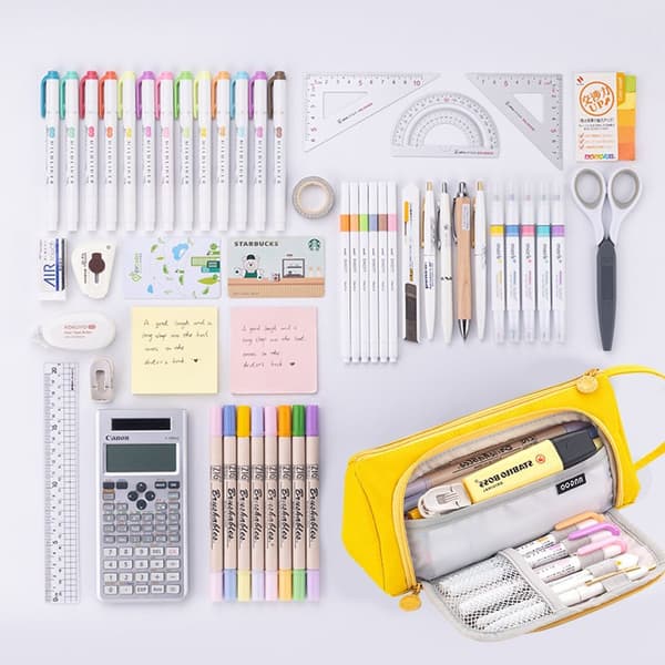 Pencil Case, Portable Pen Pouch, Multi-Pen Compartment, Yellow