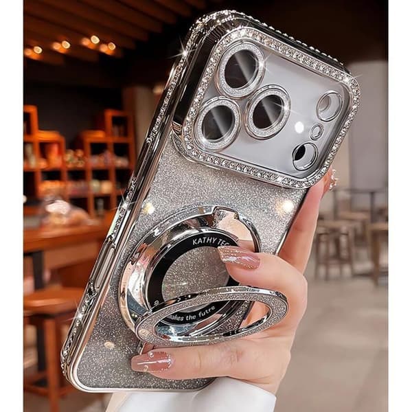 Phone Case with Magnetic Stand for iPhone 17 Pro Max – [MagSafe Compatible] [Built-in Lens Protection] – Silver
