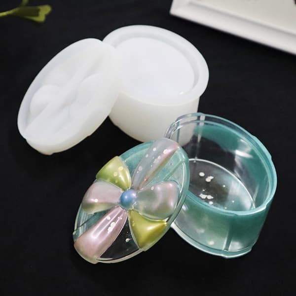 Oval roset silikoneform med låg til DIY epoxyharpiks smykkeskrin