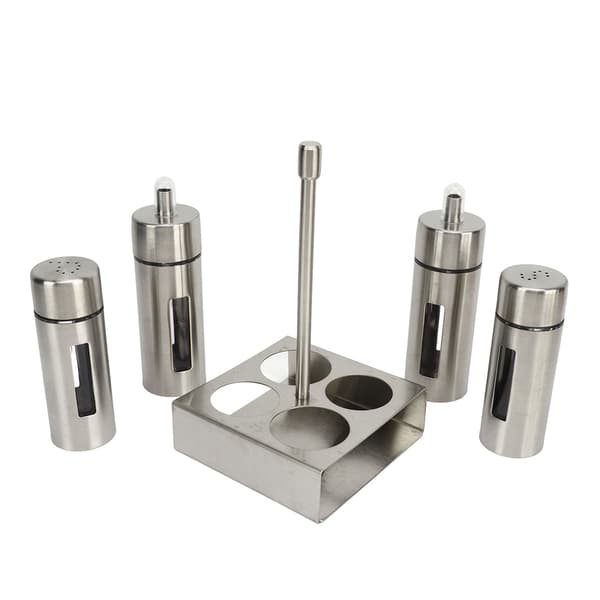 Oil Salt Spice Rack 304 Stainless Steel Vinegar Bottle Pepper Shaker with Base Rack for Kitchen Restaurant