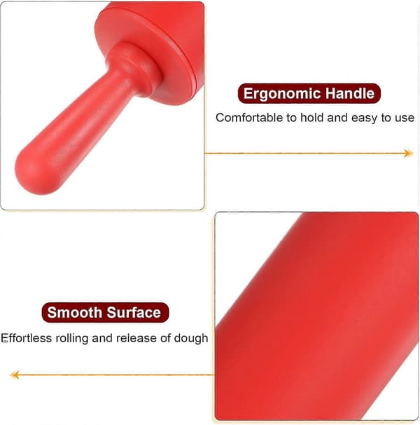 Silicone Rolling Pin for Baking 30 cm Non-Stick Rolling Pin Dough Roller for Dough Pizza Pastry Fondant Kitchen, Red