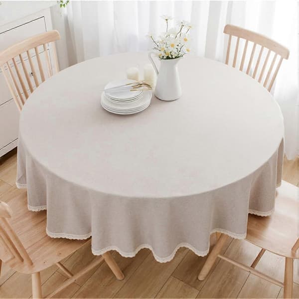 Round Cotton and Linen Tablecloth Protect and Decorate the Table Khaki Diameter 160 cm