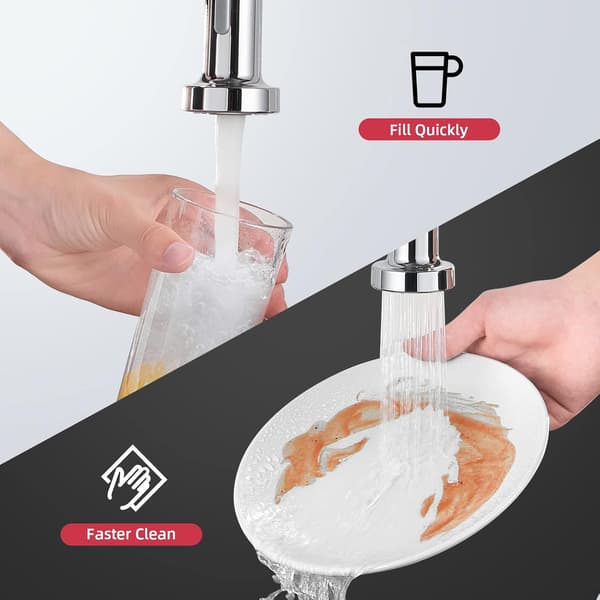 Kitchen Faucet, Kitchen Faucet with Spring and Pull-Out Shower, 2 Spray Modes High Swivel Spout Single Lever Mixer (Chrome)