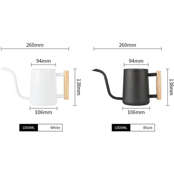 Vandkande til indendørs planter, 35 oz/1000 ml rustfrit stål metal med lang tud til indendørs hvid