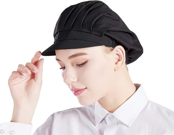 1 st Unisex kockmössa elastisk kockmössa kök bakning matlagning hatt för män kvinnor med brätte-svart