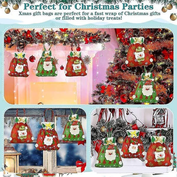 3-pack julklappspåsar, julgodispåsar, julklappspåsar, jultomtesäck, fyllbara dragskor