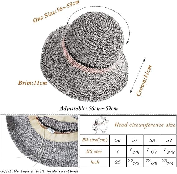 Trendy Dame Solhatt Sommer Stråhatt UPF 52+ Grå Grey