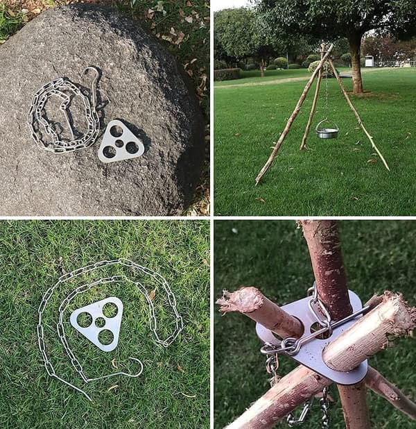 Camping Tripod Grillutstyr, Bærbar Grillrist i Rustfritt Stål for Camping Tripod