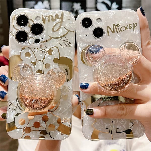 Tegneserieetui til iPhone og Bling Glitrende Telefonstativ Sødt Telefoncover til Piger Kvinder Mickey iPhone 12 Mickey iPhone 12 Mickey iPhone 12
