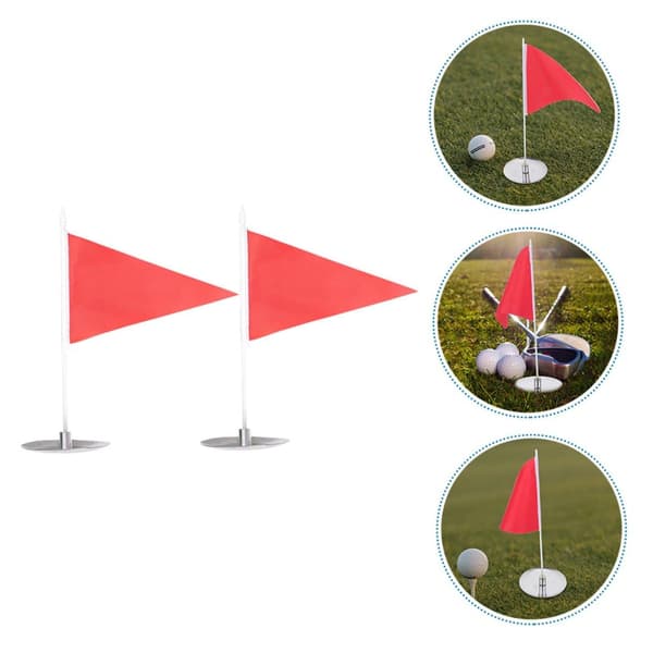 2 sæt golfhulskop i rustfrit stål og lille flag-sæt, øvelsesputtekop