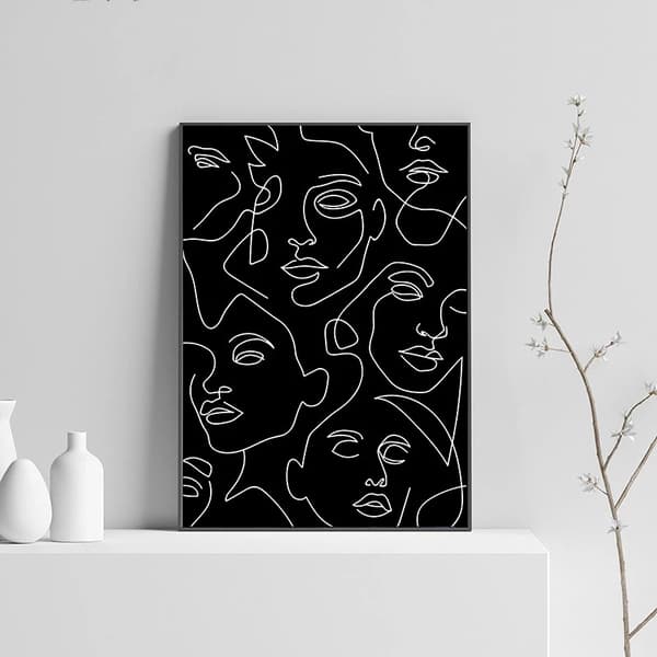 Kreativa, minimalistiska, abstrakta linjer, ansiktsmönster, canvas