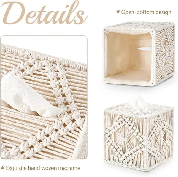 Makramé Tissue Box Öppen Botten Tissue Box Boho Dekor Bohemisk Tissue Organizer Handgjord Tissue Box för Badrum Sovrum