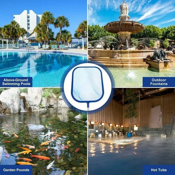 Poolblade og snavs, poolrenseskimmer, poolrensenet, poolrenseklude, poolnetrensning