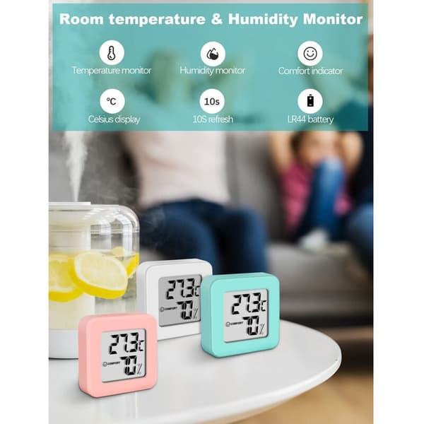 Mini - indendørs hygrometer 3PSC termometer hygrometer og fugtighedsmåler med LCD-display (hvid+grøn+)