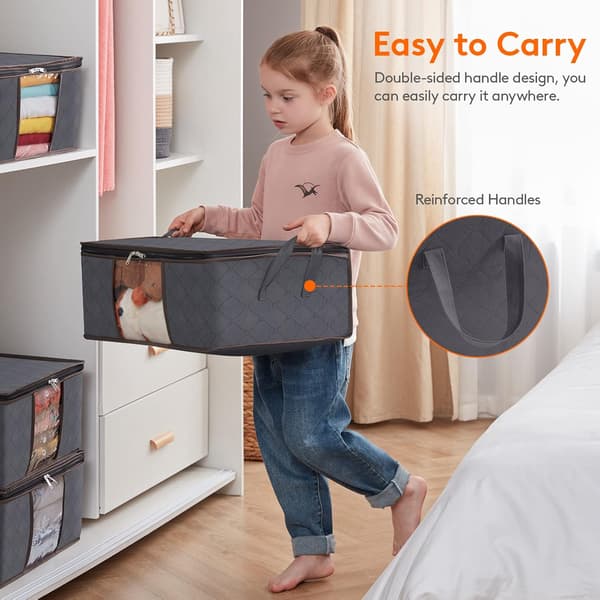 3 Pcs Clothes Storage, Foldable Clothes Storage Boxes with Reinforced Handle, Durable Fabric Bags for Clothes Storage and Transparent Window 3PC 3PC