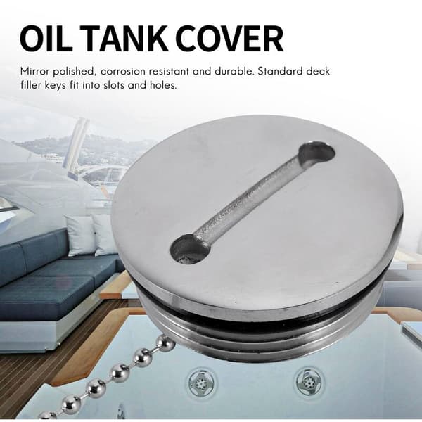 Boat Deck Fill Cap Replacement Cap with Stainless Steel Chain Fuel Gas